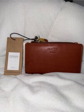 margot Small Leather Zip Card Wallet - Cognac Brown